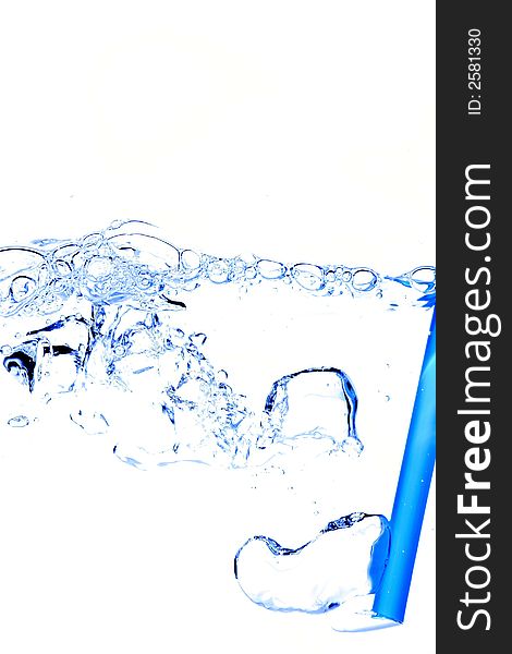 Stock photo of clear water bubbles and blue straw