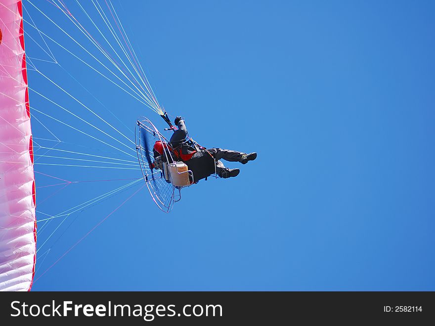 Powered paraglider, low angle view