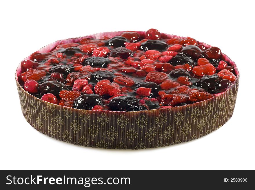 Delicious fruit pie with berries isolated on white background.