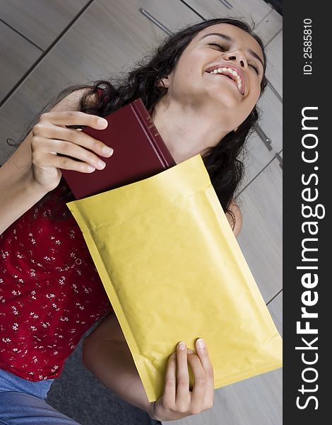 Girl with envelope in her hands. Girl with envelope in her hands