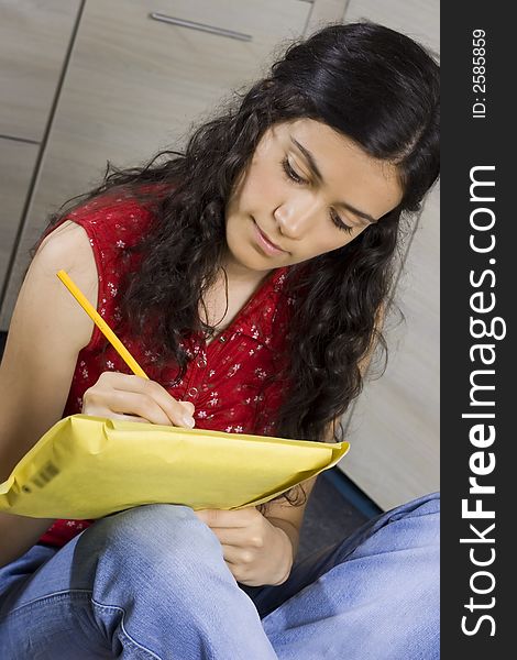 Girl with envelope in her hands. Girl with envelope in her hands