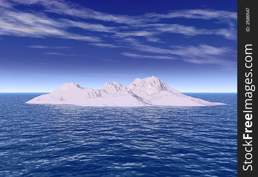 The big iceberg on  the open ocean - 3d landscape scene.