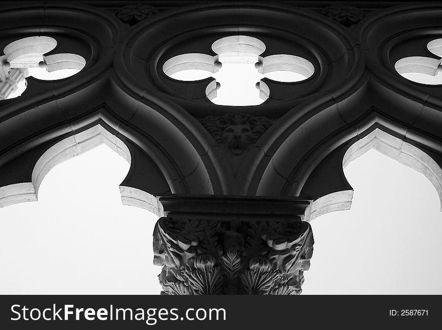 Black and White shot of intricate pillar design. Black and White shot of intricate pillar design.