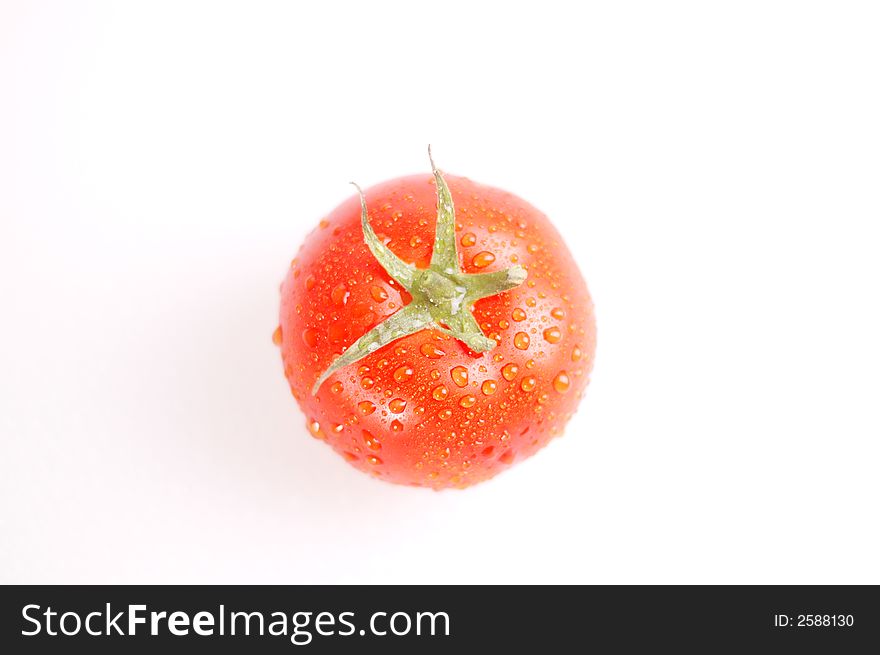 Proud red tomato on the bright background