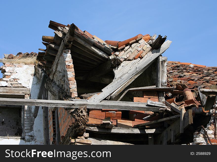 Collapsed roof near Venice in Italy. Collapsed roof near Venice in Italy