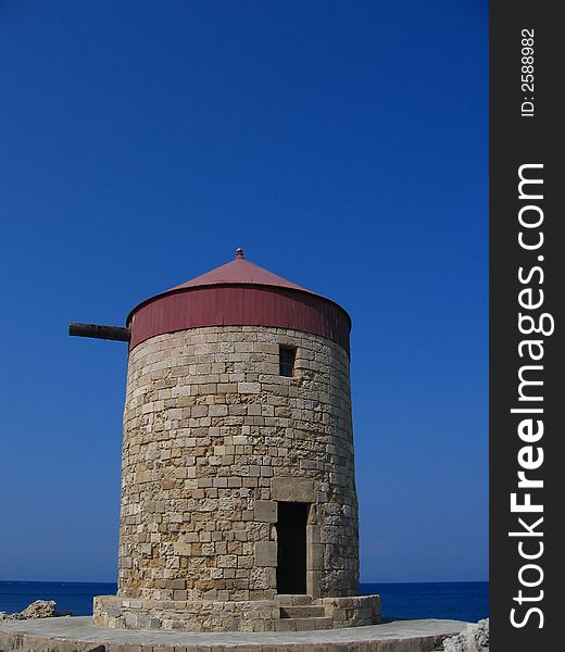 Old Greek windmill taken nearby city of Rhodes