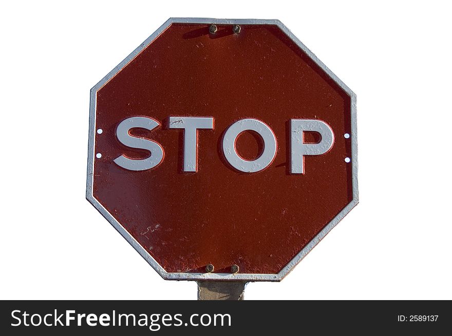 A stop sign shot against a white background