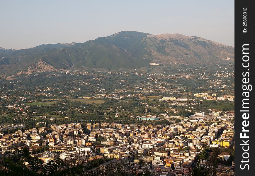 View from Montecassino to Cassino in Italy. View from Montecassino to Cassino in Italy