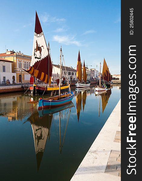 Old boats in the channel of Cesenatico