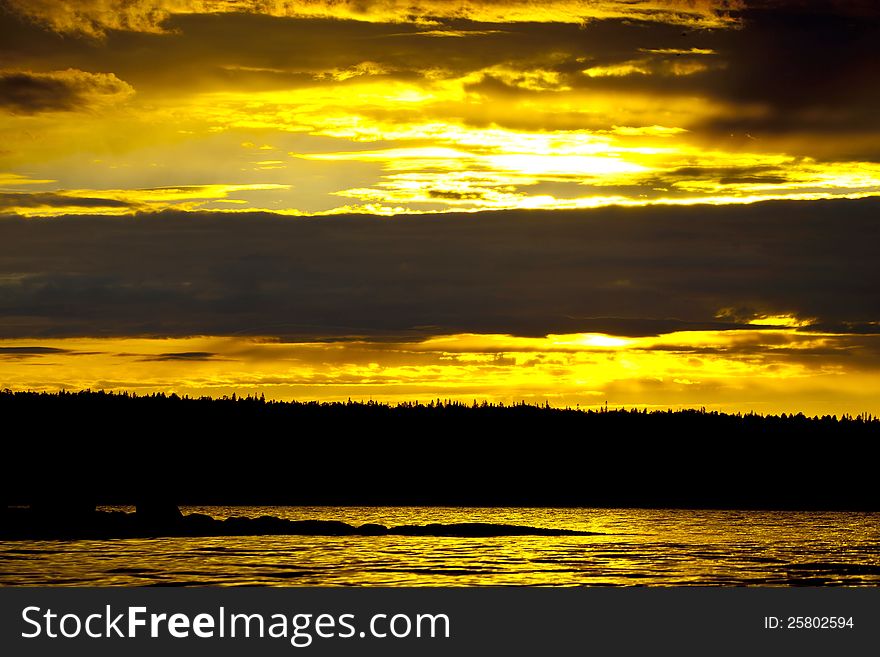 Apokaliptic clouds on sunrise in North Kareliya