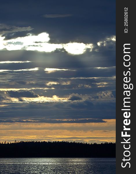 Apokaliptic clouds on sunrise in North Kareliya