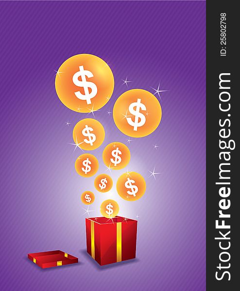 Dollar floating from gift box : business concept