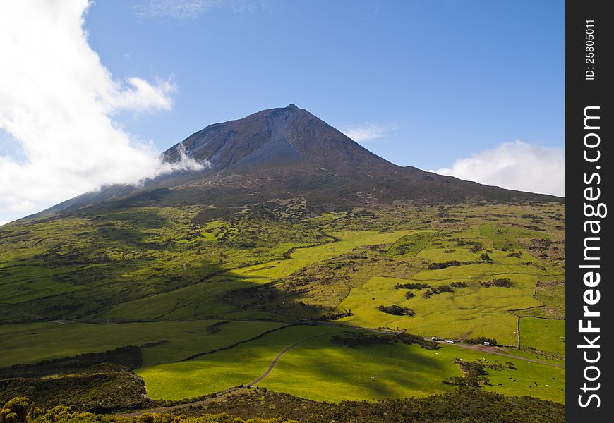 Pico mountain and green fields