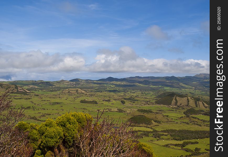 Green fields and extinct vulcanos in Pico island. Green fields and extinct vulcanos in Pico island
