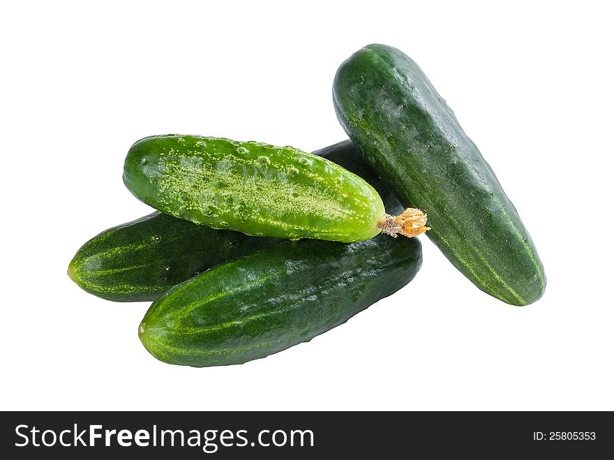 Green cucumbers vegetables isolated on white background. Studio photo