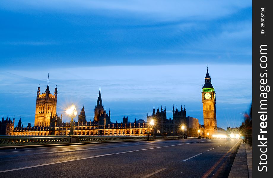 Big Ben and the house of Parliament London at blue hour. Big Ben and the house of Parliament London at blue hour