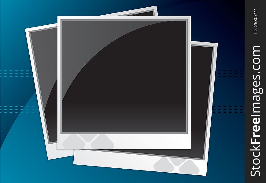 Instant photo frames in vector illustration,  background blue