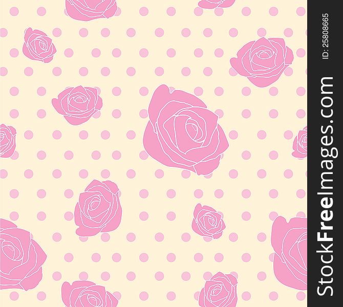 Seamless Pink roses pattern and dots. Seamless Pink roses pattern and dots