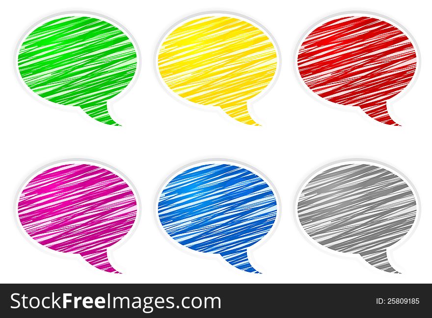 Set of round scribbled colorful speech bubbles on white, vector illustration. Set of round scribbled colorful speech bubbles on white, vector illustration