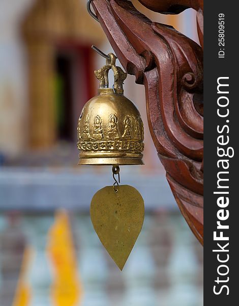 Metal Bell With Buddha Image In Temple