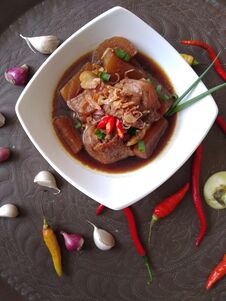 Soup In A White Bowl With Chilli And Onion For Decoration Royalty Free Stock Photo Soup In A White Bowl With Chilli And Onion For Decoration Royalty Free Stock Photo
