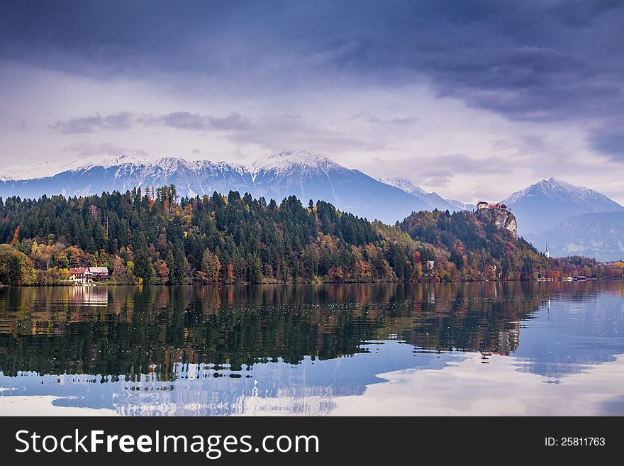 Bled with lake, island, castle and mountains in background, Slovenia, Europe. Bled with lake, island, castle and mountains in background, Slovenia, Europe