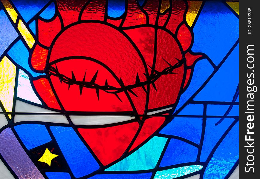 Beautiful red heart in stain glass in Florida church.