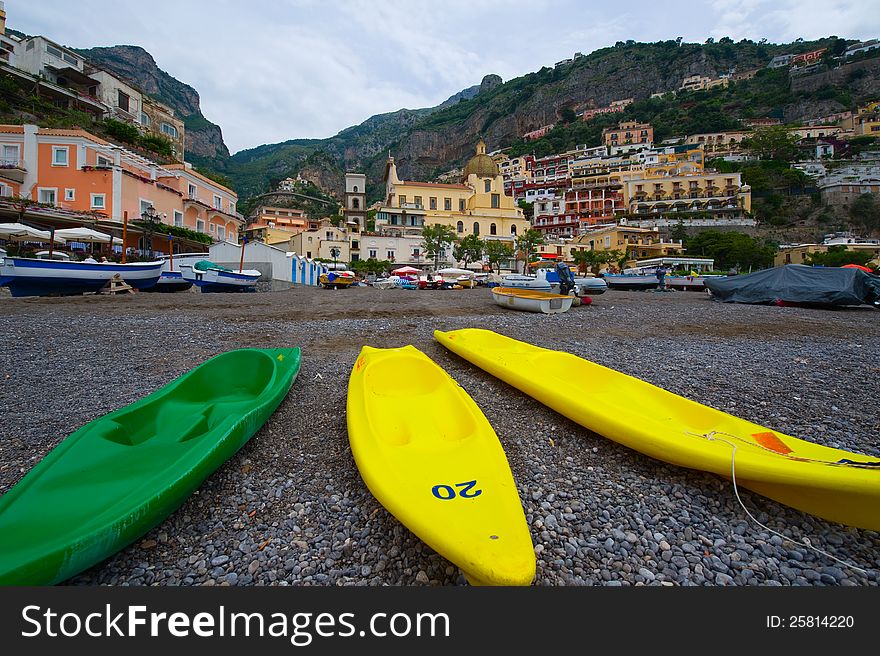 Canoes on the beach of Positano