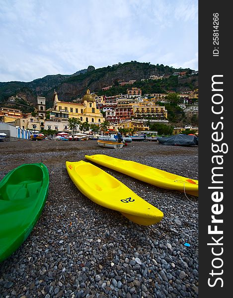 Canoes on the beach of Positano