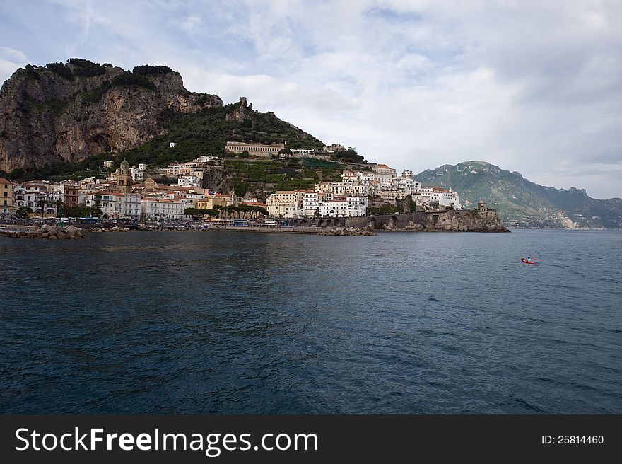 Landscape and the port of amalfi. Landscape and the port of amalfi