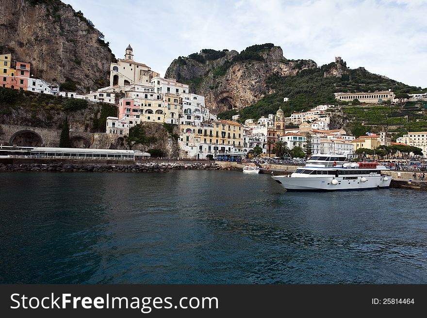 Landscape and the port of amalfi. Landscape and the port of amalfi