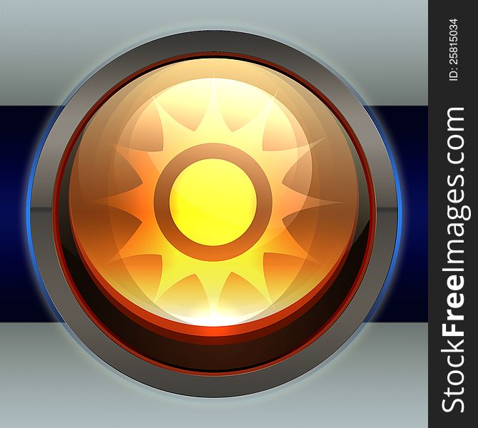 Illustration of big abstract orange sun web icon, button. Illustration of big abstract orange sun web icon, button.