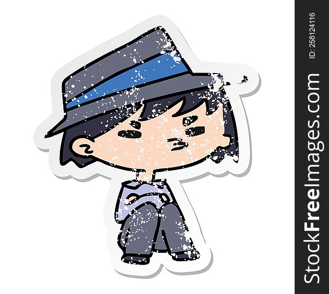distressed sticker cartoon illustration of a kawaii cute boy. distressed sticker cartoon illustration of a kawaii cute boy