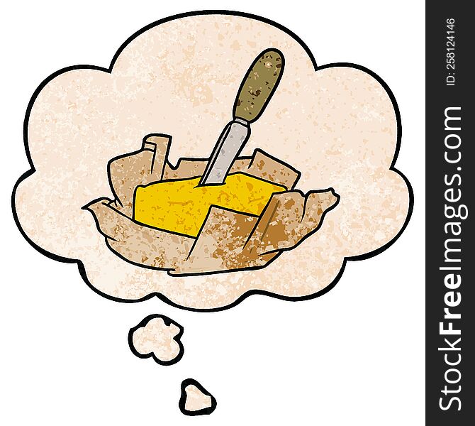 cartoon butter with thought bubble in grunge texture style. cartoon butter with thought bubble in grunge texture style