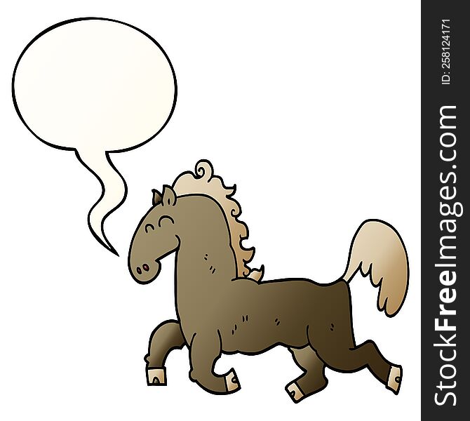 Cartoon Stallion And Speech Bubble In Smooth Gradient Style