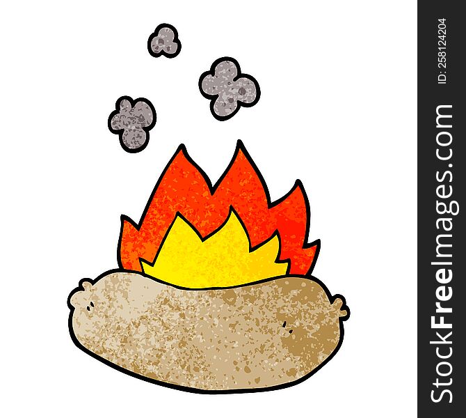 cartoon doodle burning sausage