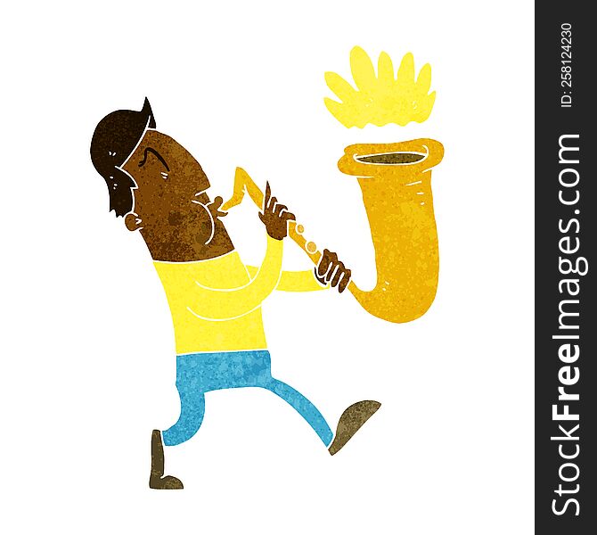 Cartoon Man Blowing Saxophone