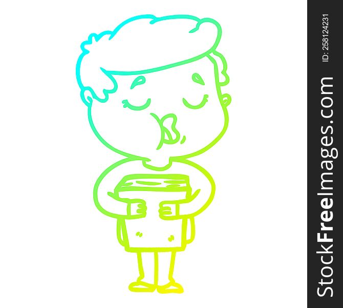 cold gradient line drawing of a cartoon man holding book and singing