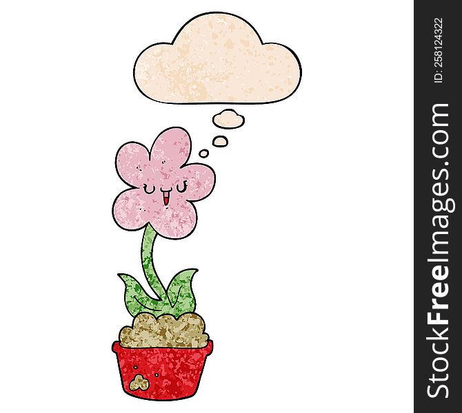 cute cartoon flower and thought bubble in grunge texture pattern style