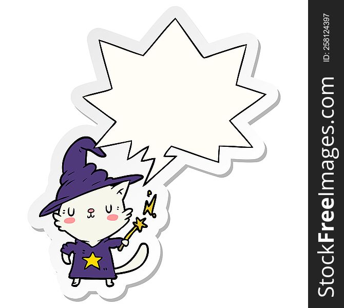 Magical Amazing Cartoon Cat Wizard And Speech Bubble Sticker