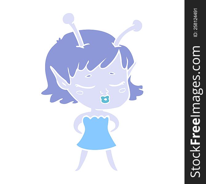cute alien girl flat color style cartoon