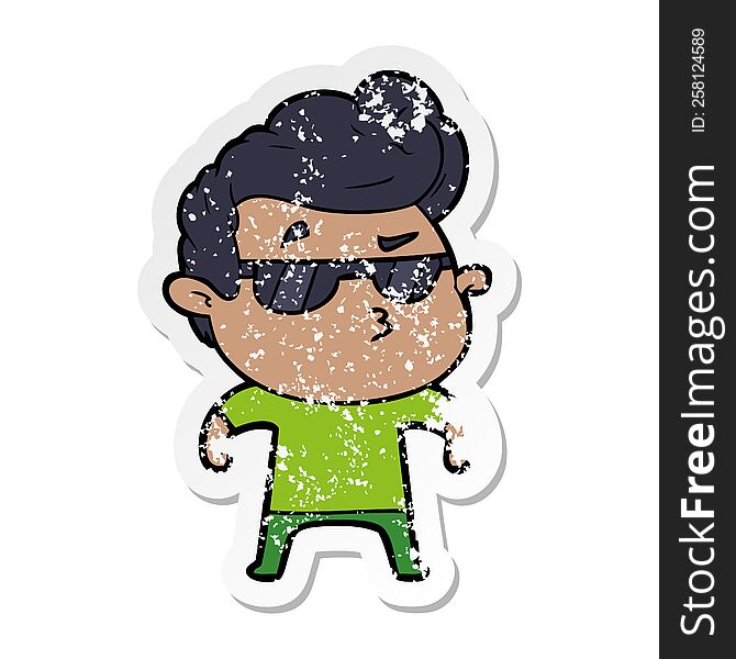 Distressed Sticker Of A Cartoon Cool Guy