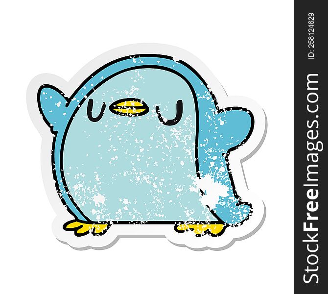 distressed sticker cartoon illustration kawaii of a cute penguin. distressed sticker cartoon illustration kawaii of a cute penguin