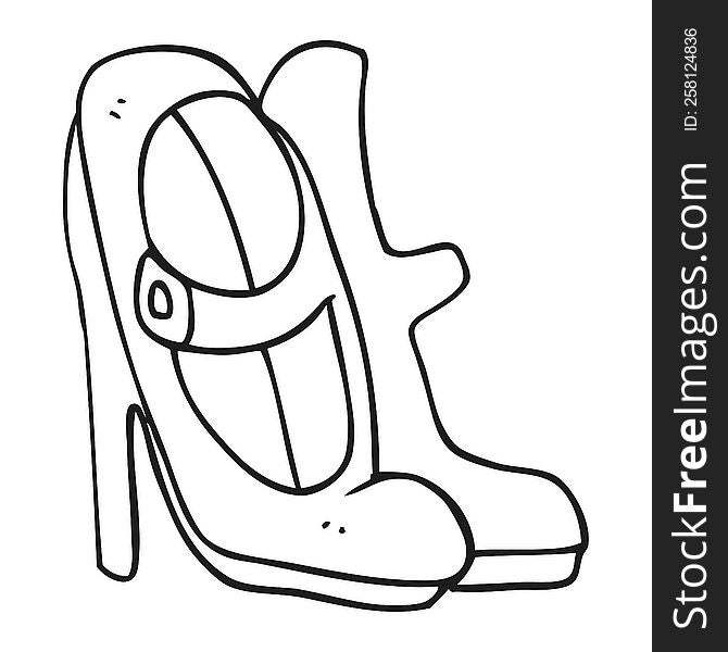 freehand drawn black and white cartoon high heeled shoes