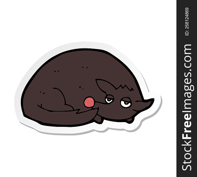 sticker of a cartoon curled up dog
