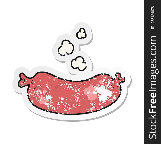 Retro Distressed Sticker Of A Cartoon Hot Sausage
