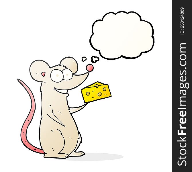 freehand drawn thought bubble cartoon mouse with cheese