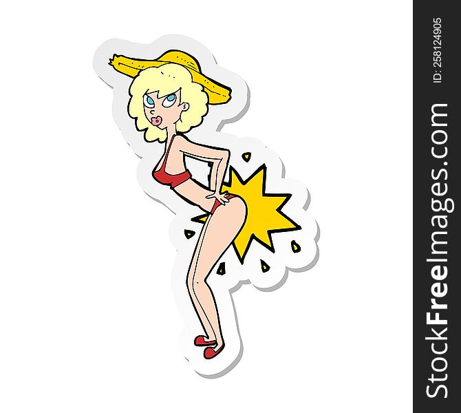 Sticker Of A Cartoon Bikini Pin Up Woman