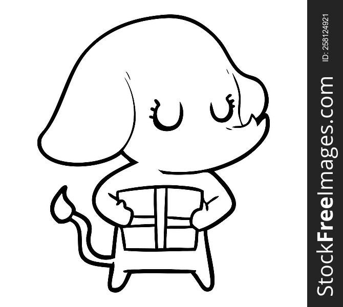 cute cartoon elephant with gift. cute cartoon elephant with gift