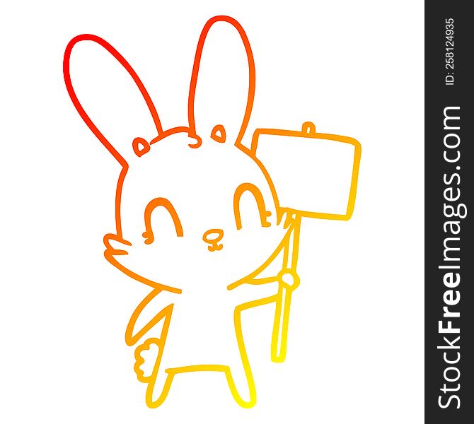 Warm Gradient Line Drawing Cute Cartoon Rabbit With Sign